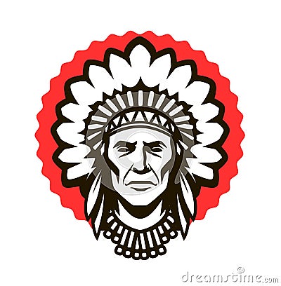 Indian chief logo or symbol. Warrior mascot Vector Illustration