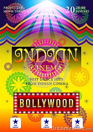 Indian Cinema Bollywood poster for night party background design Vector Illustration