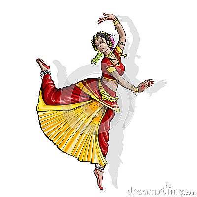 Indian Classical Dancer Vector Illustration