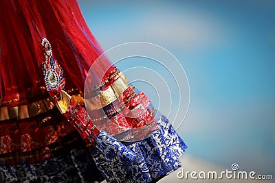 Indian colorful dress with beads and crystals at culture festival market Stock Photo