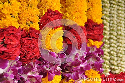 Indian colorful flower garlands Stock Photo