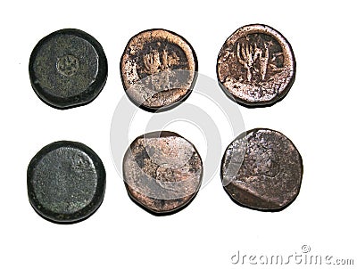 Indian Counter Marked Copper Coins of Bhopal Princely State Stock Photo