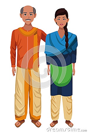 Indian couple avatar cartoon character Vector Illustration