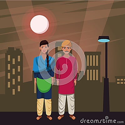 Indian couple avatar cartoon character Vector Illustration