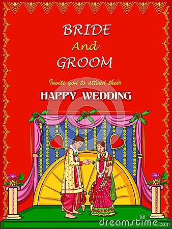 Indian couple in wedding Engagement ceremony of India Vector Illustration