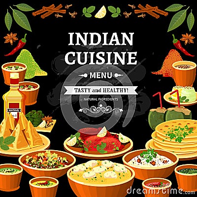 Indian Cuisine Menu Black Board Poster Vector Illustration