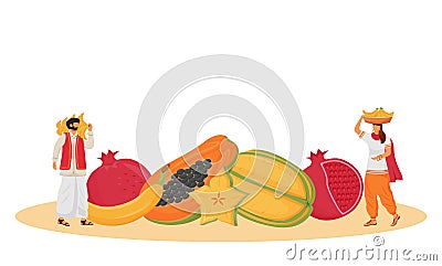 Indian cuisine, served tropical fruits flat concept vector illustration Vector Illustration