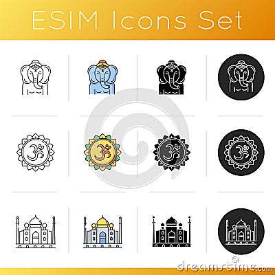 Indian culture icons set Vector Illustration