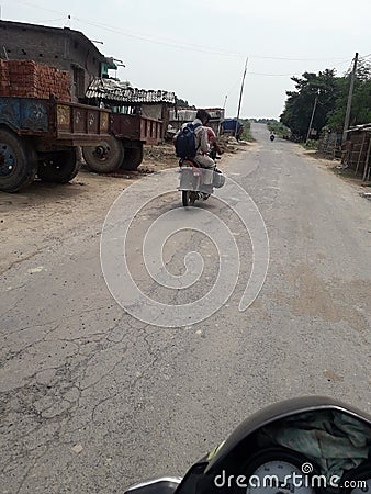 Indian, Culture, with Roads in Bihar bike Driver Without Helmets Editorial Stock Photo