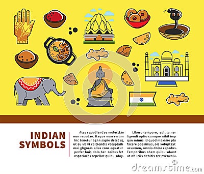 Indian culture symbols and vector India landmarks. Vector Illustration