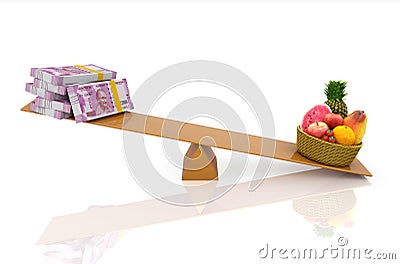 Indian Currency with Fruits Stock Photo