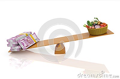 Indian Currency with Vegitables Stock Photo