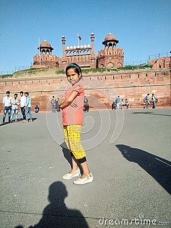 Indian cute baby girl in red fort Editorial Stock Photo