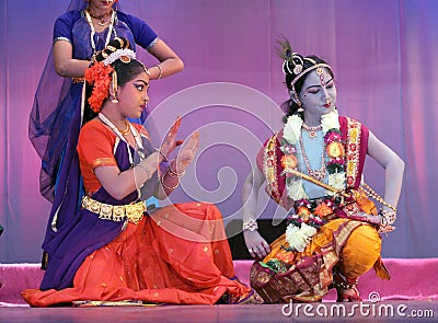 Indian dance -krishna with gopikas Editorial Stock Photo