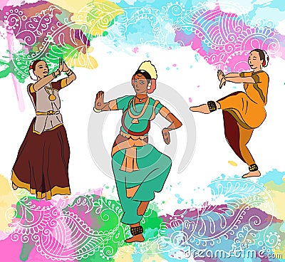 Indian dancers set Vector Illustration
