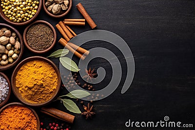 background ingredient indian spice dry cooking powder herb cuisine food seasoning. Generative AI. Stock Photo