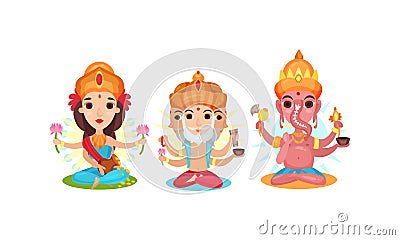 Indian Deity as Gods and Goddesses in Hinduism Vector Set Vector Illustration