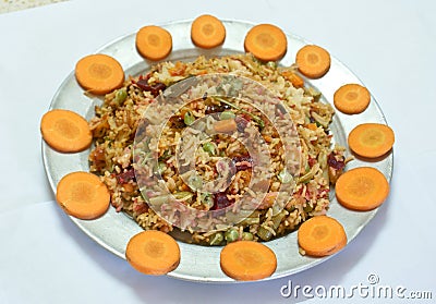 Indian delicacy - the vegetable rice pulao Stock Photo