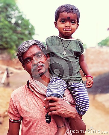 This is Indian Desi man who take his daughter on shoulder Editorial Stock Photo