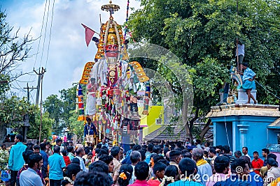 Indian Devotees Pulling The Chariot Of a Hindu Lord Aravan, Indian Culture Editorial Stock Photo