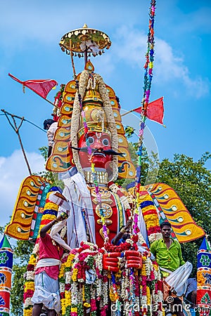 Indian Devotees Pulling The Chariot Of a Hindu Lord Aravan, Indian Culture Editorial Stock Photo