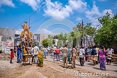 Indian Devotees Pulling The Chariot Of a Hindu Lord Aravan, Indian Culture Editorial Stock Photo