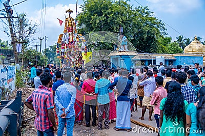 Indian Devotees Pulling The Chariot Of a Hindu Lord Aravan, Indian Culture Editorial Stock Photo