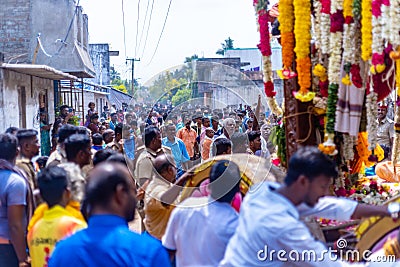 Indian Devotees Pulling The Chariot Of a Hindu Lord Aravan, Indian Culture Editorial Stock Photo