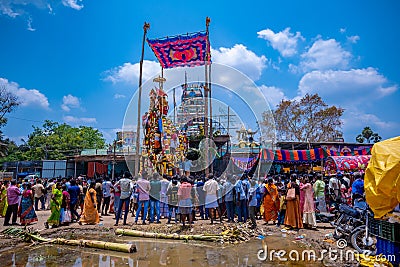 Indian Devotees Pulling The Chariot Of a Hindu Lord Aravan, Indian Culture Editorial Stock Photo