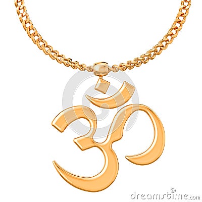 Indian Dharma Symbol on golden chain, 3D rendering Stock Photo