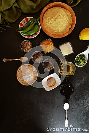 Indian Dhokla - recipe preparation photos with photos of the final dish and traditional mattha Stock Photo