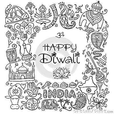 Indian diwali festival holiday. Sketch for your design Vector Illustration
