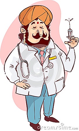 Indian doctor holding syringe stock illustration Vector Illustration