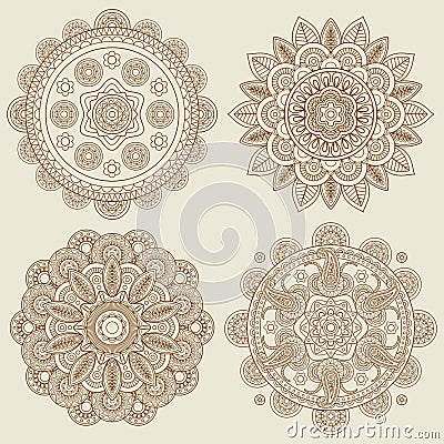 Indian doodle boho floral mehendi mandalas set Vector Illustration