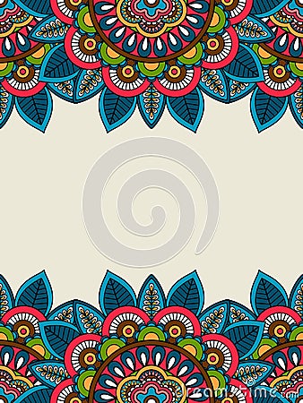 Indian doodle floral frame vertical Vector Illustration