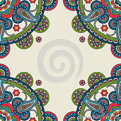 Indian doodle paisley colored frame Vector Illustration