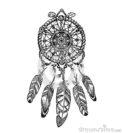 Indian dream catcher with ethnic ornaments. Vector illustration on white background Vector Illustration