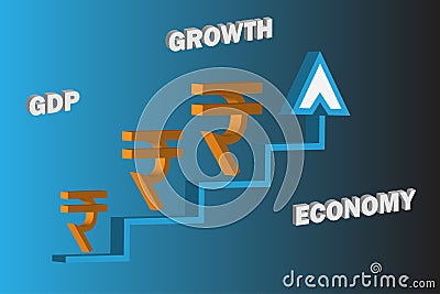 Indian Economy Growth Rupee Symbol with Arrow Stock Photo