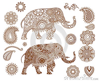 Indian elephant with mehendi patterns Vector Illustration