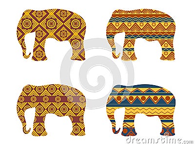 Indian elephant pattern. The tribal pattern on elephants. Set of vector illustrations. Vector Illustration