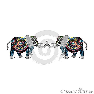 Indian elephants cartoon scribble Vector Illustration