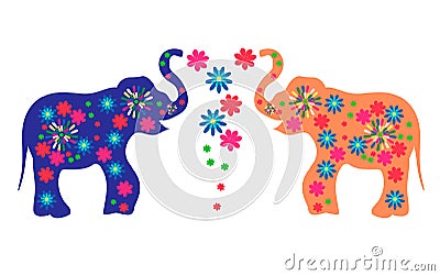 Indian elephants with flowers. Advertising goods from India Vector Illustration