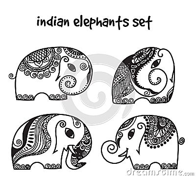 Indian elephants set Vector Illustration