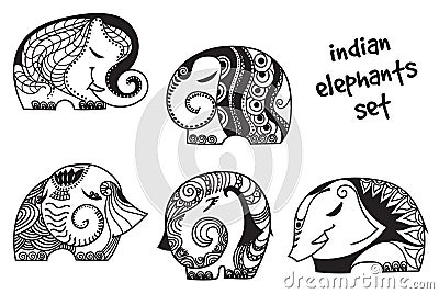 Indian elephants set Vector Illustration