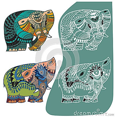 Indian elephants set Vector Illustration