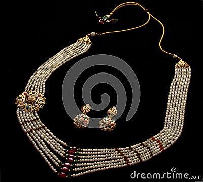 Indian style Diamond, Gold & Pearl Jewelry Stock Photo