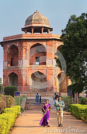 Indian family walking at Purana Qila, New Delhi, India Editorial Stock Photo