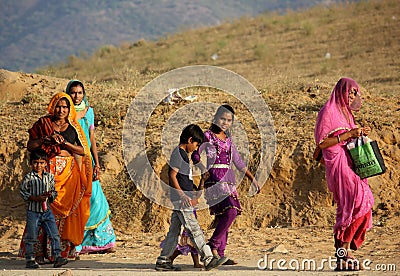Indian family walking Editorial Stock Photo