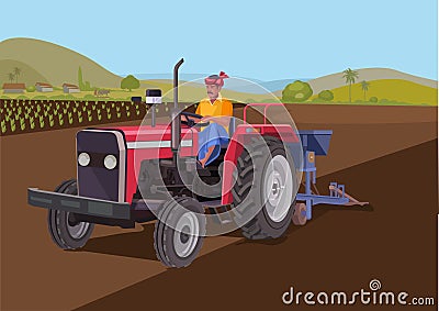Indian farmer riding a tractor Vector Illustration