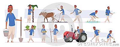 Indian farmer. Village rural character worker in nature exact vector indian people harvesting in cartoon style Vector Illustration